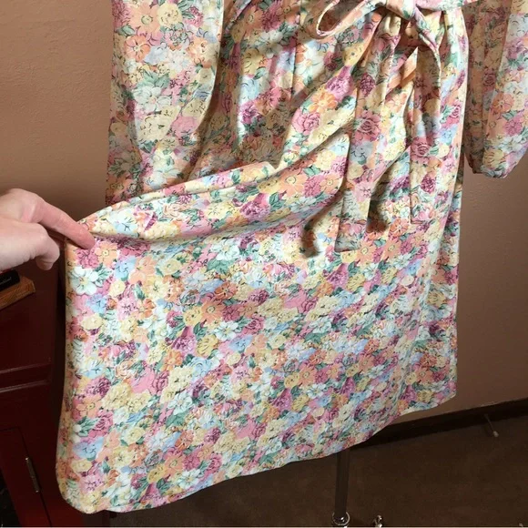 Vintage 60 70 Cottagecore Pastel Floral Peasant Midi Dress Poet sleeves - Picture 8 of 16